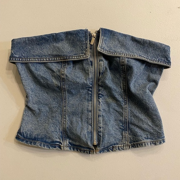 Wild Fable NEW Small Denim Off-Shoulder Sleeveless Corset Crop Top - Picture 1 of 6